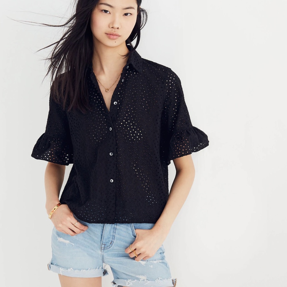 Madewell Black Eyelet Button-Down Shirt